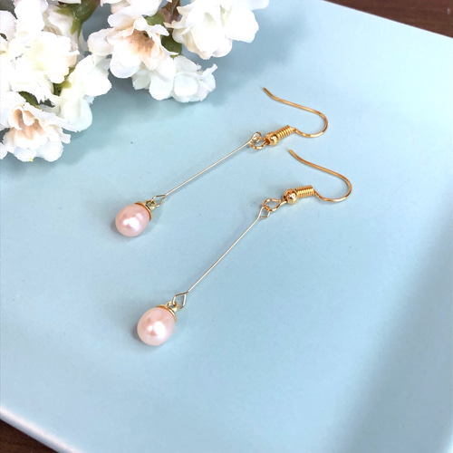 ピンクパールのピアス ハンドメイド 普段使い 淡水パール ピアス