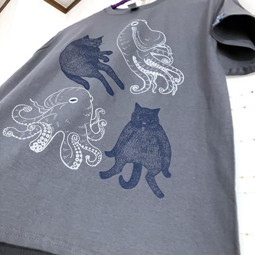 シルク印刷】たこねこ2版 タコネコ 蛸猫 タコ足：女子M〜Lサイズ