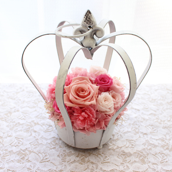 受付に誕生日に クラウンアレンジピンク 結婚 お祝い 記念日 王冠
