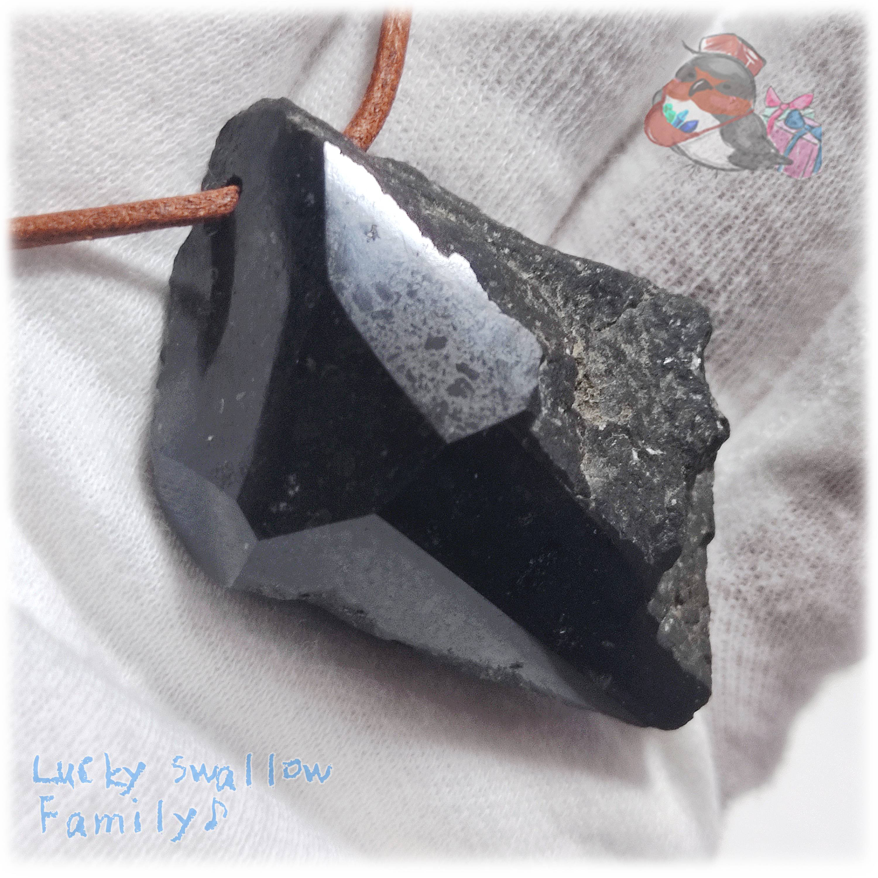 ◆ ” 漆黒から覗く輝き ” 自然石 革紐 ネックレス No.6210