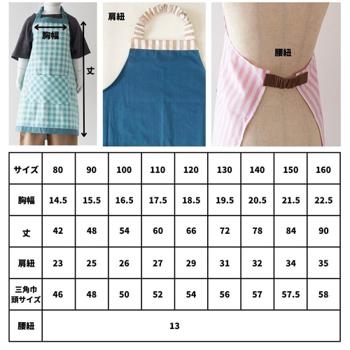 型紙】【縫い代付き】5-009 三角巾付き子供エプロン型紙 80～160