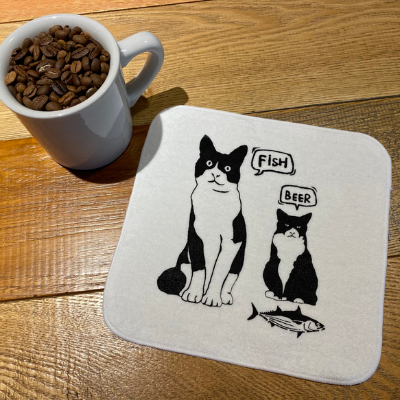 【ハチワレブラザーズ】タオルハンカチ 猫柄 パイル生地 綿100% ハンカチ 1枚目の画像