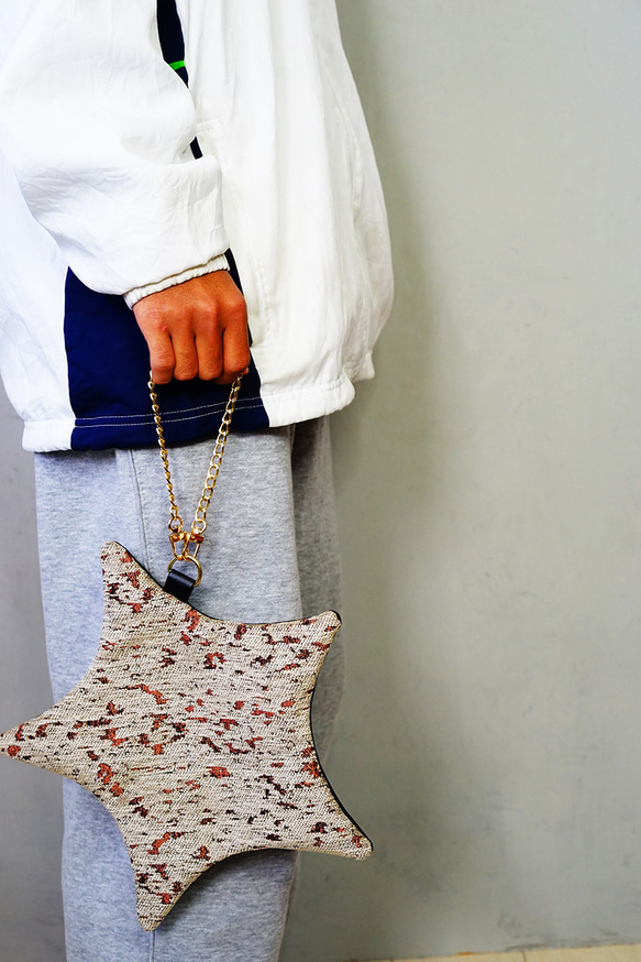 織り生地の星ポーチ(スマホの入るミニバッグ) 8枚目の画像