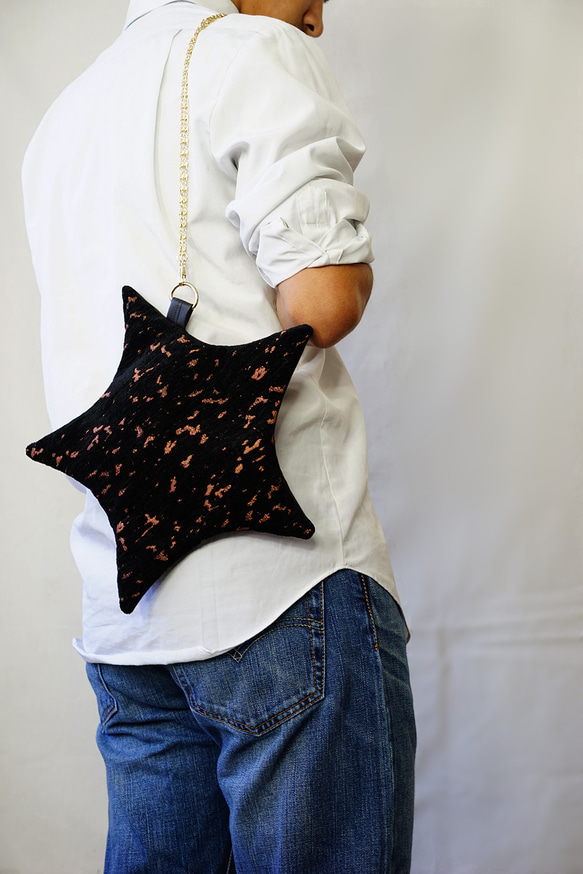 織り生地の星ポーチ(スマホの入るミニバッグ) 9枚目の画像