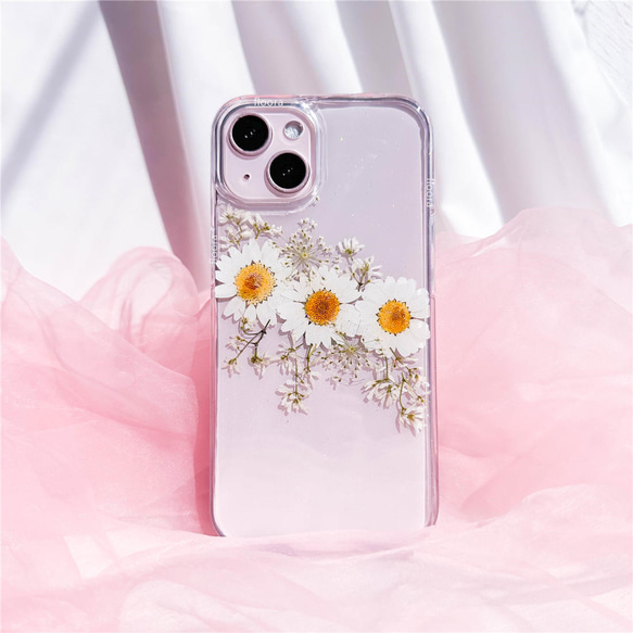 フレッシュな香りが漂う 押し花スマホケース iPhone15 14 13 12 Pro  