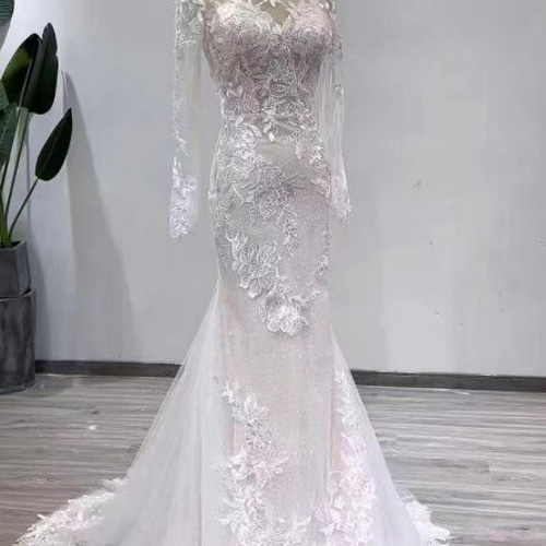 送料無料！豪華！ ウェディングドレス ロングスリーブ マーメイド