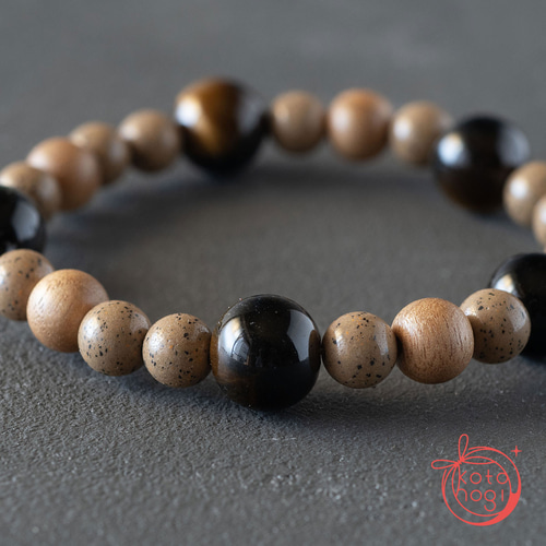 お守り ブレスレット＊天然石 北投石 イエローブルータイガーアイ 楠