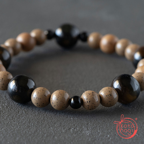 お守り ブレスレット＊天然石 北投石 イエローブルータイガーアイ 楠