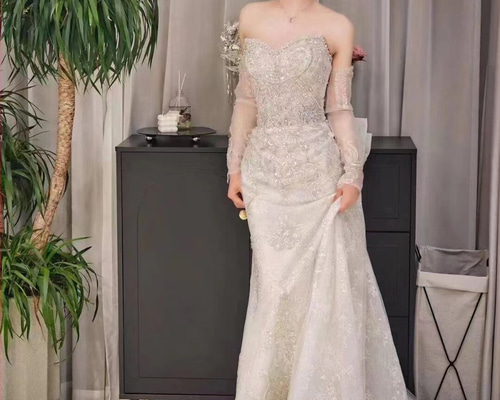 ベアトップマーメイドウェディングドレス結婚式 送料無料！ウェディングドレス ベアトップ 華やかなトレーン