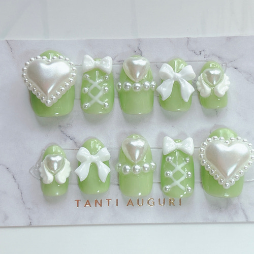 オーダー 〗ネイルチップ 韓国ネイル 量産型 フレンチガーリー  