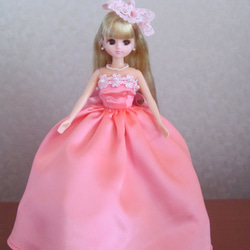 リカちゃんのお洋服＊＊サテンのドレス＊ピンク＊ヘッドドレスト