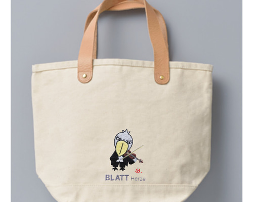 バイオリニスト「ハシビロコウ」の刺繍入りレザーハンドルキャンバス