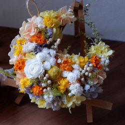 三日月リース プリザーブドフラワー ドライフラワー 玄関リース ピンク