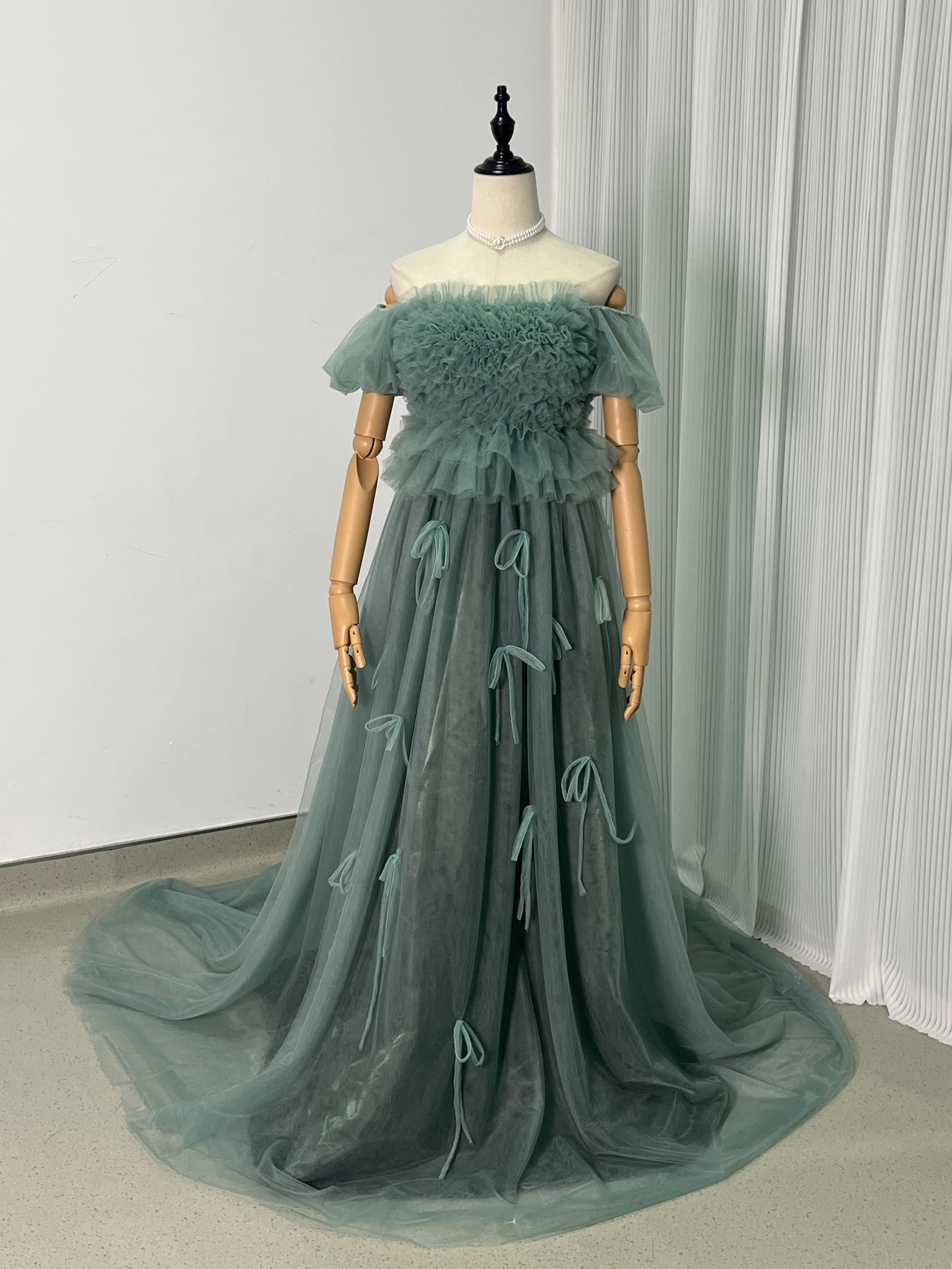 送料無料！カラードレス  ミントグリーン    もこもこドレス  可愛い  パフスリーブ  前撮り 結婚式