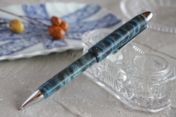 「スタビライズドウッド メイプル ヴァイオリン杢 ブルーファントム・多機能ペン」２〜３色ボールペン&シャープペン 