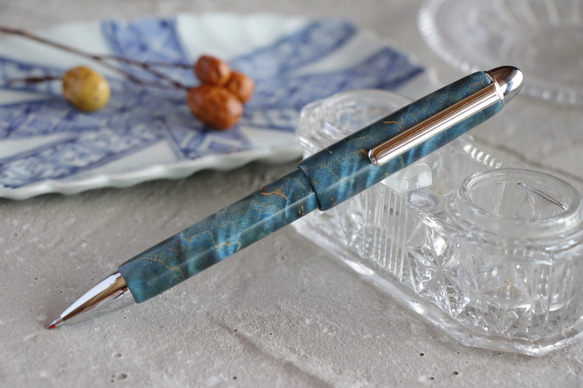 「スタビライズドウッド メイプル ヴァイオリン杢 ブルーファントム・多機能ペン」２〜３色ボールペン&シャープペン 