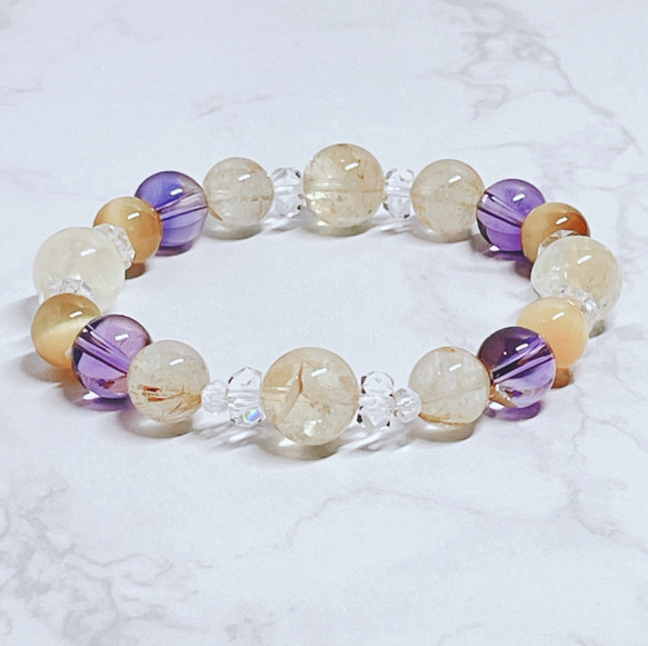 ルチルクオーツアメジストパワーストーンブレスレット内径約16cm