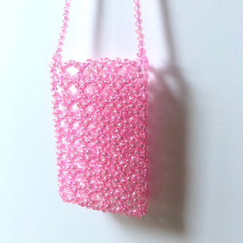 ビーズバッグ /スマホショルダー <lacy bubbles> : clear pink (AB