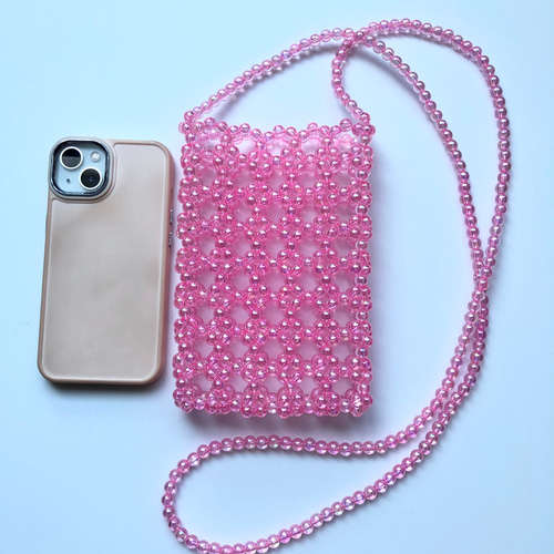 ビーズバッグ /スマホショルダー <lacy bubbles> : clear pink (AB