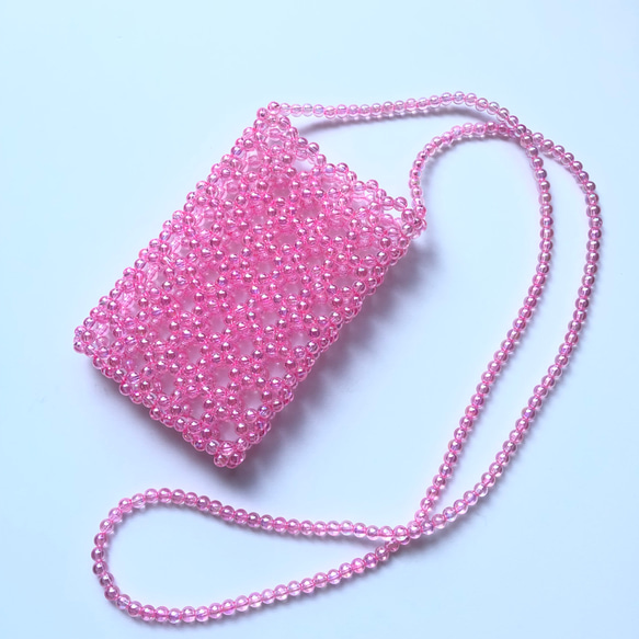 ビーズバッグ /スマホショルダー <lacy bubbles> : clear pink (AB