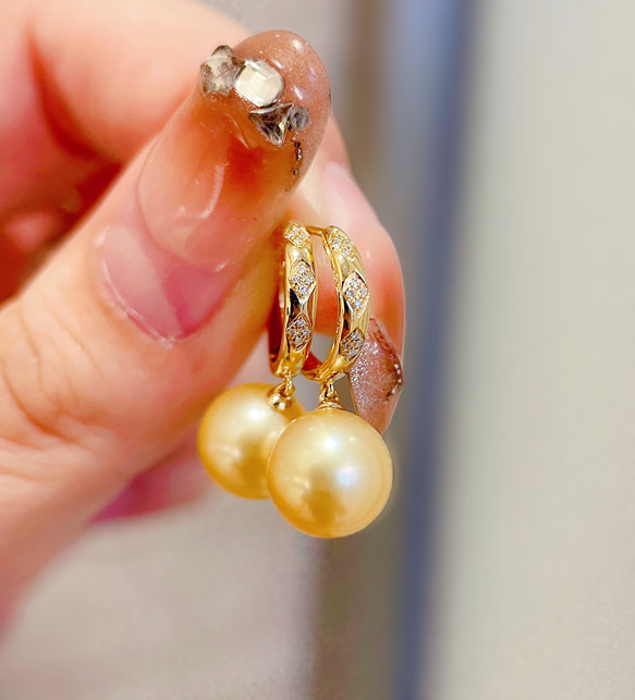 高級】南洋真珠 ダイヤモンド付きピアスk18 ピアス（フープ） パール  