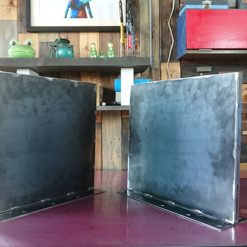 無塗装でアイアンなBOX鉄脚♪ 19×400×350mm □型 2脚ver. リビング  