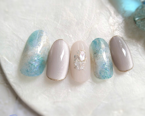 ニュアンスブルー♡ネイルチップ229 ネイルチップ（つけ爪） Beau