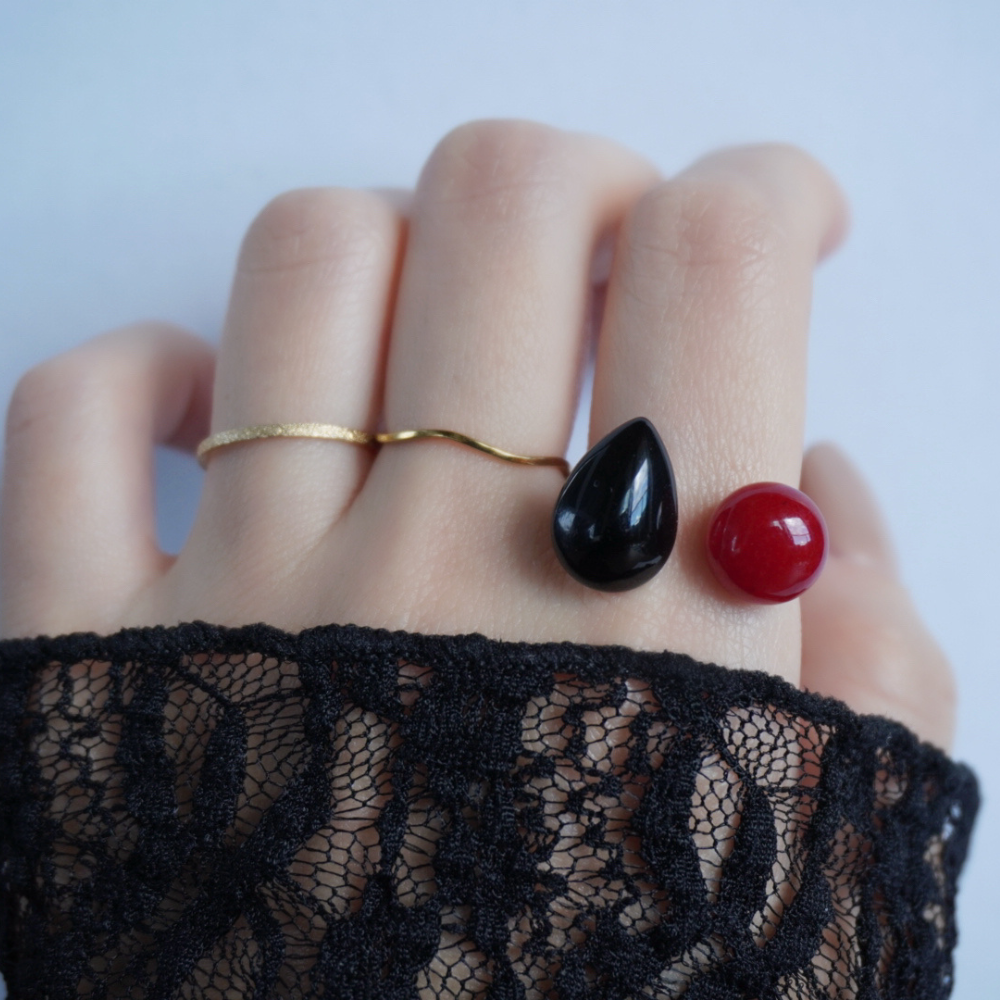 世界に一つだけの天然石／フォークリング／レッドアゲート×オニキス／指輪／送料無料