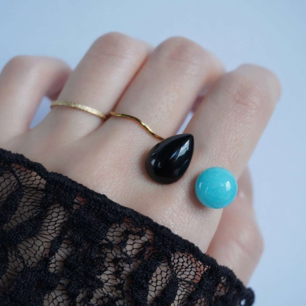 世界に一つだけの天然石／フォークリング／アマゾナイト×オニキス／指輪／送料無料