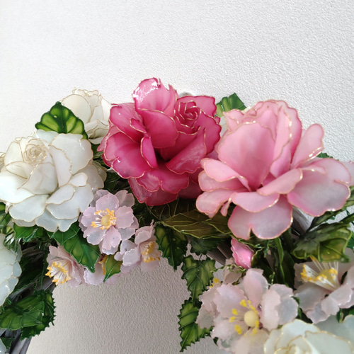 フラワーリース♡薔薇♡胡蝶蘭♡つるバラ♡キングプロテア