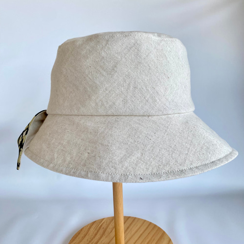 【美品】プラダ　サファリハット　バケット　帽子　リネン　コットン　リボン　高級 大人気】PRADA◇Re-Nylon サファリハット アウトドア ロゴ付き