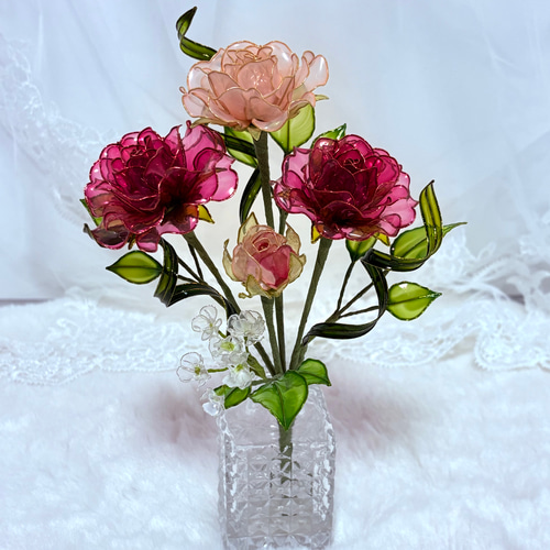 ミニ薔薇の花飾り 〜薔薇～ディップアート アメリカンフラワー 3