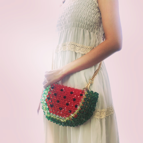 受注制作＊ スイカの2wayビーズバッグ 【3D watermelon