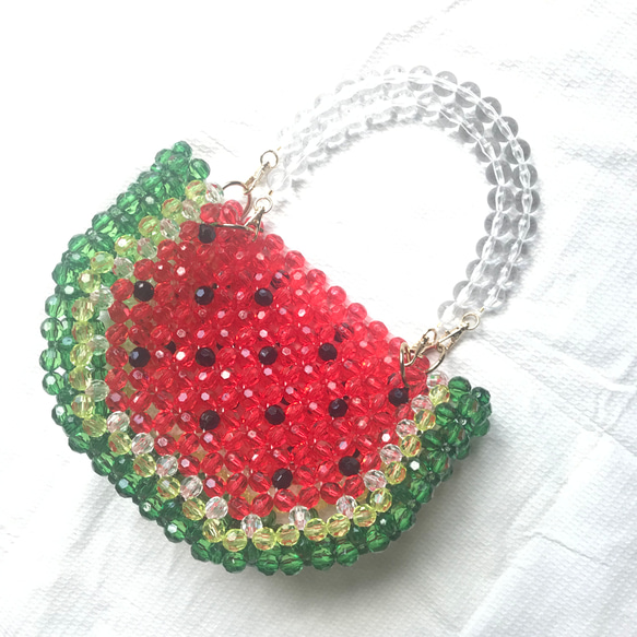受注制作＊ スイカの2wayビーズバッグ 【3D watermelon