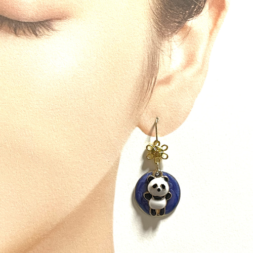 ぱんだちゃん♡ブラック」ハンドメイド ピアス イヤリング 
