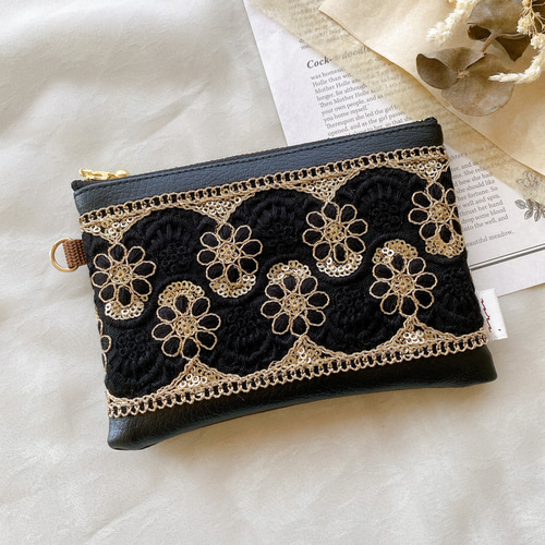 インド刺繍リボン】ハンドメイド ポーチ ファスナー ポーチ うり 通販