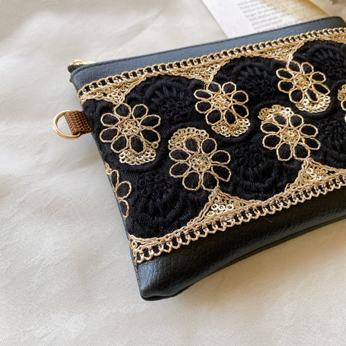 インド刺繍リボン】ハンドメイド ポーチ ファスナー ポーチ うり
