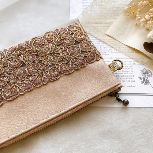 ハンドメイド✿インド刺繍ポーチ ベージュ33 （レシピ】インド