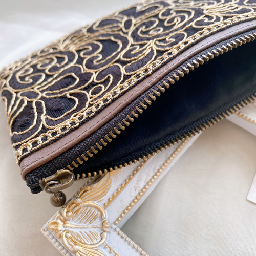 インド刺繍リボン】ハンドメイド ポーチ ファスナー ポーチ うり