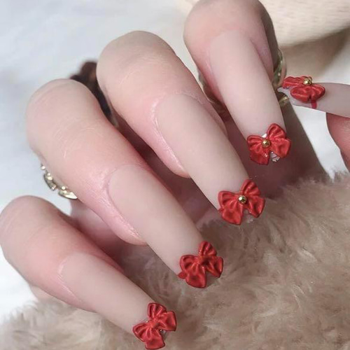 P63《2個》ネイルパーツ リボン 赤 マット ゆめかわ 量産型
