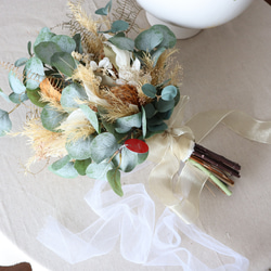 NO.64  ナチュラルグリーンのブーケ&ブートニア&ヘッドドレスのセット NO.64 ナチュラルグリーンのブーケ&ブートニア&ヘッドドレスのセット