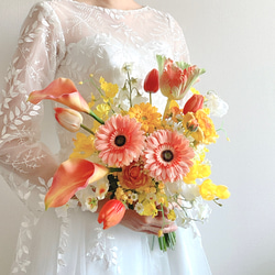 【大人かわいい】ベージュガーベラのブーケ　ブーケ　前撮り　フォトウェディング 大人かわいい】ベージュガーベラのブーケ ブーケ 前撮り フォト