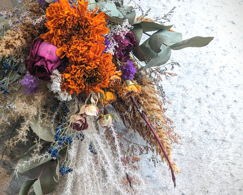 48cm【マリーゴールド】ドライフラワースワッグ薔薇ユーカリ ドライ