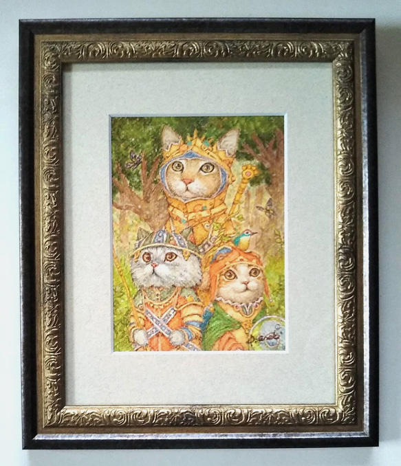 原画】『南の森を探索する猫たち』（動物画絵画パステル画）