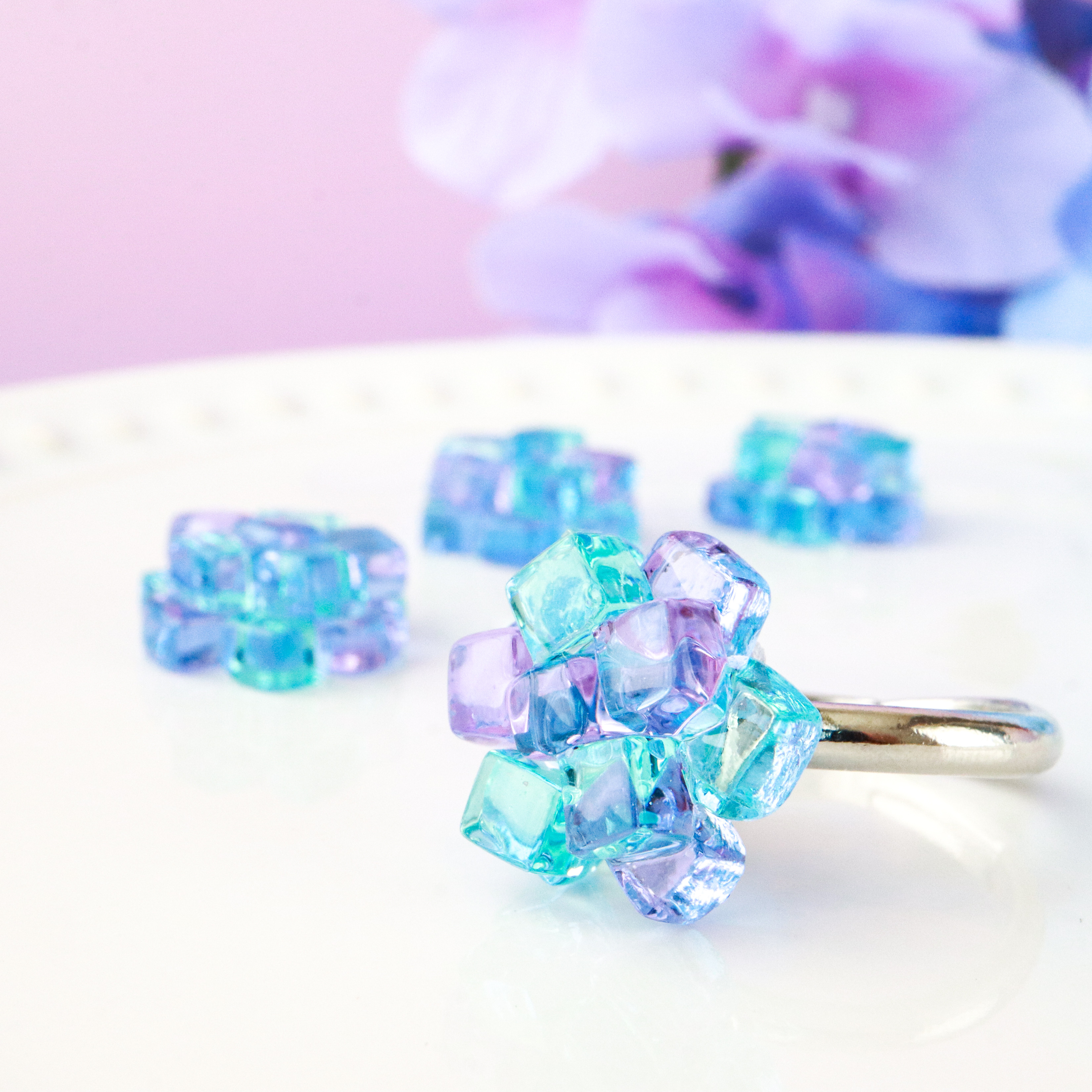天然石　アクセサリー　リング　フローライトインクォーツ　梅雨　紫陽花