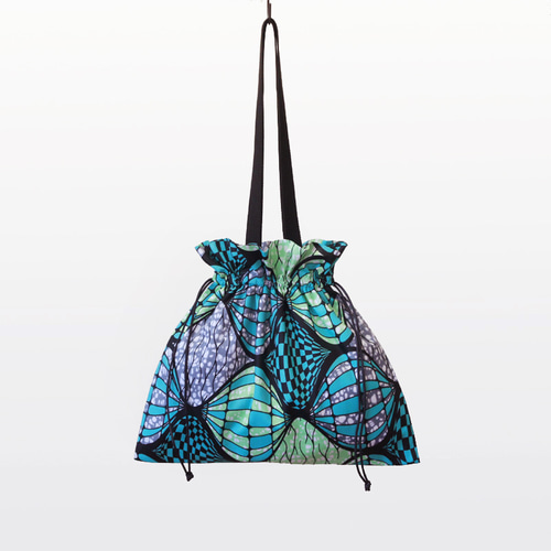 アフリカ布の巾着バッグ（ジオメトリック）アフリカンプリント トート