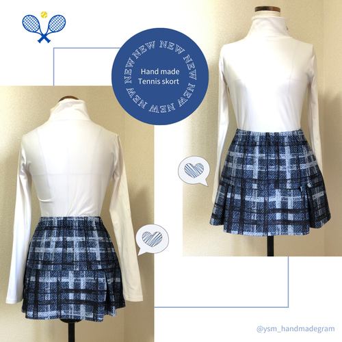 デニムチェック柄8 テニス スコート 両サイドポケ付き ゴルフ ミニ