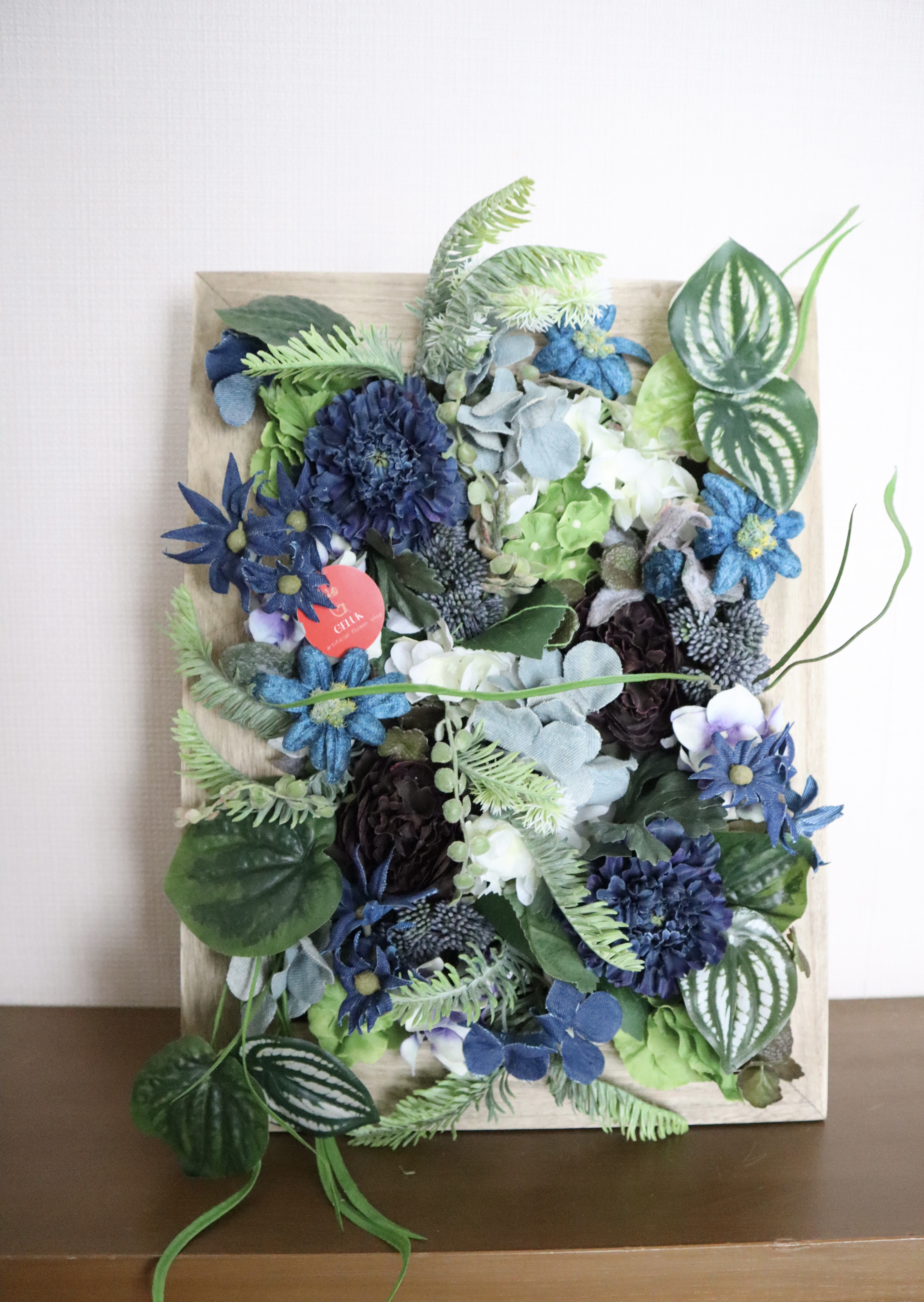 絵画風デニムの花のウッドフレーム壁掛けの花 送料込み (商品番号393