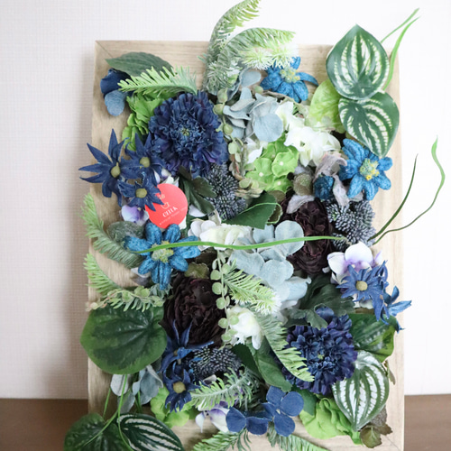 絵画風デニムの花のウッドフレーム壁掛けの花 送料込み (商品番号393