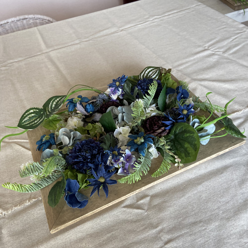 絵画風デニムの花のウッドフレーム壁掛けの花 送料込み (商品番号393